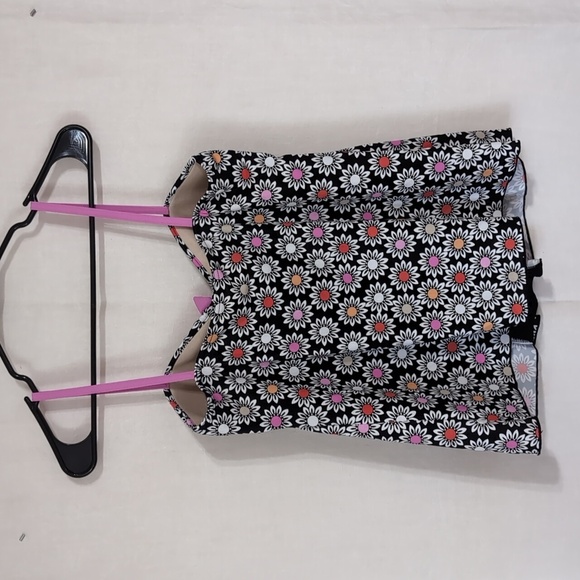 A Shore Fit Black Pink Daisy Print Tankini Top Size 12 - Picture 3 of 3